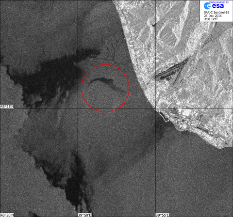 Радиолокационное изображение района катастрофы самолёта Ту-154 25.12.2016