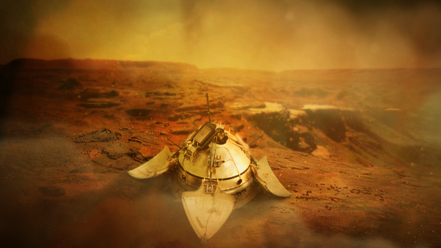 Посадочный аппарат автоматический станции «Марс-3» на поверхности Марса в представлении художника (с) ИКИ РАН