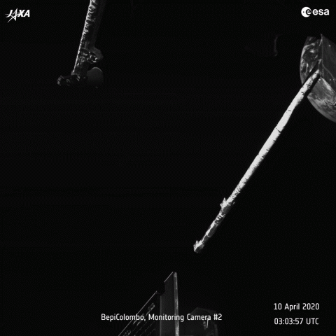 Анимация, полученная из изображений камеры MCAM на борту миссии «БепиКоломбо» при пролете Земли 10 апреля 2020 г. (c) ESA/BepiColombo/MTM, CC BY-SA 3.0 IGO
