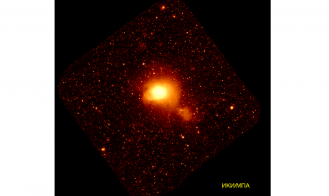 Скопление галактик Кома в созвездии Волосы Вероники, полученный телескопом SRG/eROSITA. Изображение: СРГ/eROSITA/ИКИ/MPA