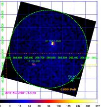Изображение яркого рентгеновского источника 1E1743.1-2843 в центре Галактики (Лотти и др., 2016), полученное телескопом ART-XC/СРГ