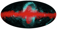 Наложение карт нашей Галактики, полученных телескопами СРГ/еРОЗИТА и «Ферми» (NASA). Изображение из статьи P. Predehl, R.A. Sunyaev, et al.