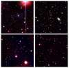 Рис. 1. Примеры оптического отождествления массивных скоплений галактик на высоких красных смещениях, z ≈ 0,8. Изображение из статьи Burenin et al.