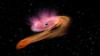 Явление приливного разрушения звезды при прохождении вблизи черной дыры в представлении художника. Изображение (c) ESA/C. Carreau